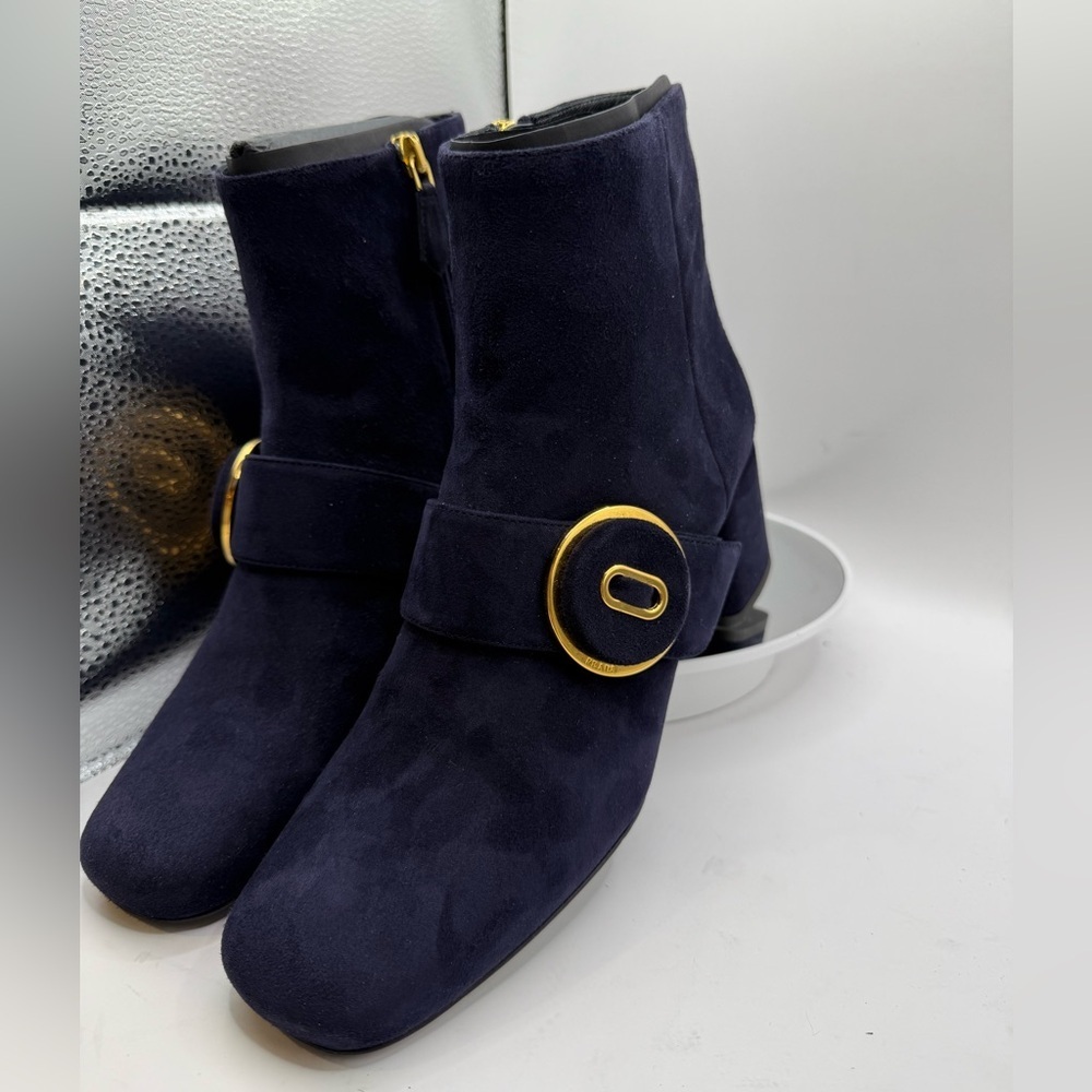 PRADA Suede Button strap Ankle Boots in size 37.5.